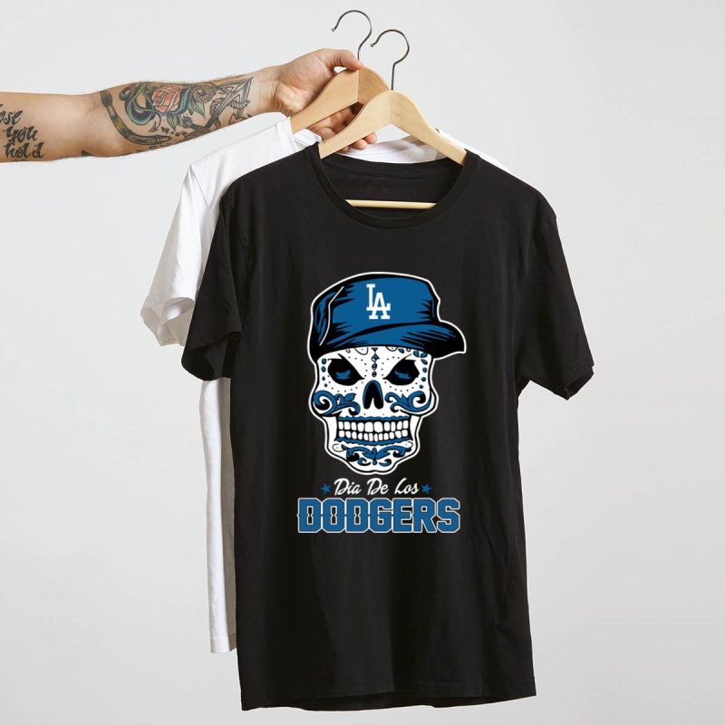 Los Angeles Dodgers Dia De Los Dodgers Skull T-Shirt for Fans - Image 4