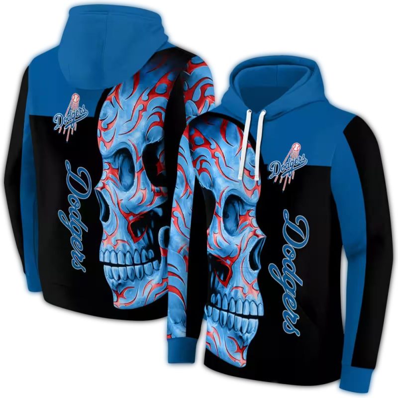 Los Angeles Dodgers Skull Motif AOP Hoodie 1