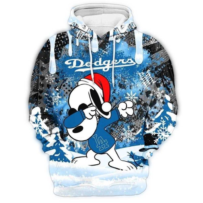 Los Angeles Dodgers Snoopy Dabbing All-Over Print Hoodie for Fans - Image 2