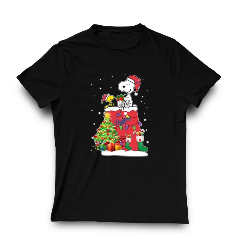 Los Angeles Dodgers Snoopy & Woodstock Christmas T-Shirt for Fans - Image 3