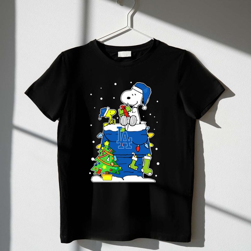 Los Angeles Dodgers Snoopy and Woodstock Christmas T Shirt.jpeg t shirt 1 1