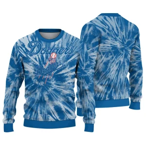 Los Angeles Dodgers Tie Dye Pattern Ugly Sweater