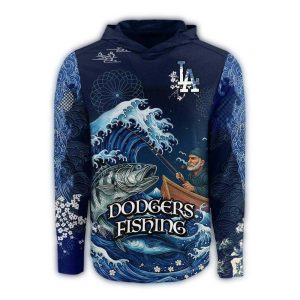 Los Angeles Dodgers Wave Hunter All-Over Print Fishing Hoodie