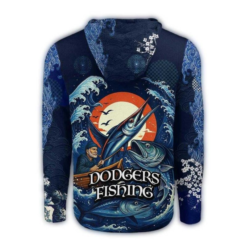 Los Angeles Dodgers Wave Hunter All-Over Print Fishing Hoodie - Image 2