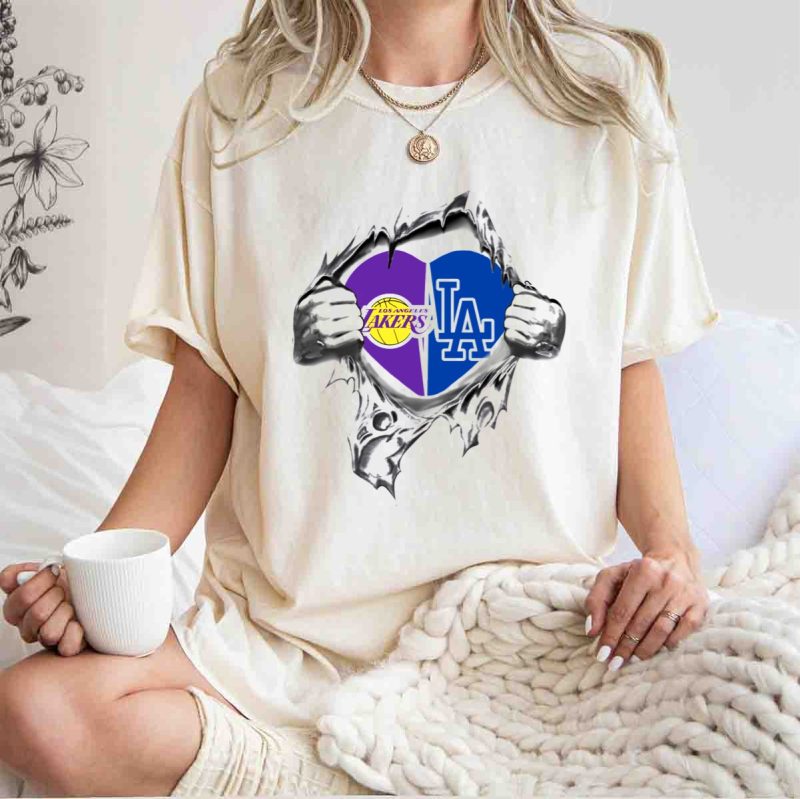 Los Angeles Lakers Dodgers Heart Symbol T Shirt.jpeg t shirt 1 1