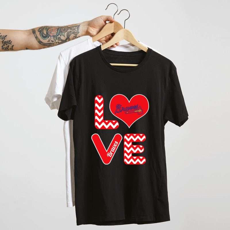 Chevron Heart Design Baseball T-Shirt For Love Braves Fans - Image 4