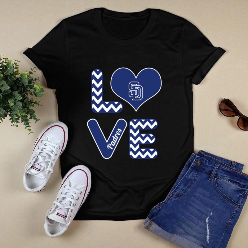 Love San Diego Padres Fans Baseball Chevron Heart T Shirt Black 1