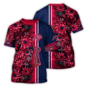 Atlanta Braves Blossom Stripe All-Over Print T-Shirt For Fans
