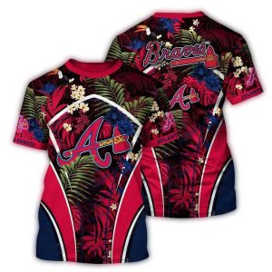 Vintage Atlanta Braves Leaf Print T-Shirt For Fans