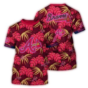 Atlanta Braves Tropical All-Over Print T-Shirt With Leaf Pattern Design
