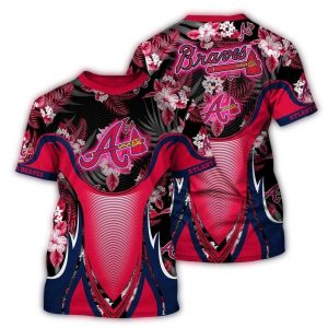 Atlanta Braves Floral Leaf All-Over Print T-Shirt For Fans