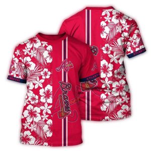 Vintage Atlanta Braves Flower Stripe All-Over Print T-Shirt For Fans
