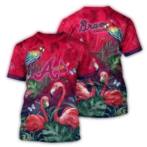 Atlanta Braves Retro Flamingo Leaf All-Over Print T-Shirt