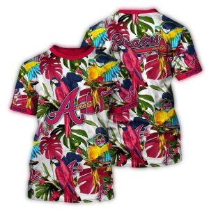 Atlanta Braves Tropical Floral Parrot All-Over Print T-Shirt For Fans