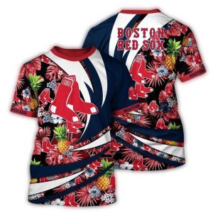 Boston Red Sox Pineapple Floral Tropical Print T-Shirt for Fans