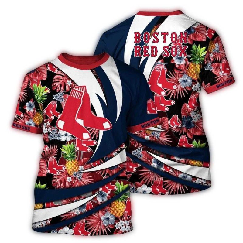 Boston Red Sox Pineapple Floral Tropical Print T-Shirt for Fans