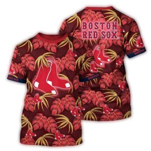 Boston Red Sox Tropical Leaf Pattern T-Shirt for Baseball Fans