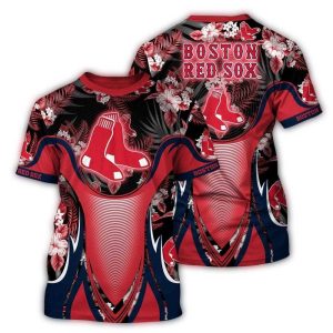 Boston Red Sox Floral Pattern All-Over Print T-Shirt for Fans