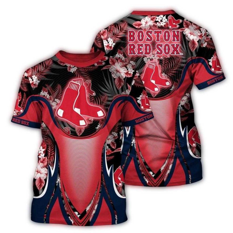 Boston Red Sox Floral Pattern All-Over Print T-Shirt for Fans
