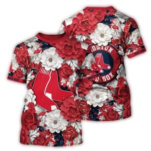 Boston Red Sox Floral Pattern All-Over Print T-Shirt for Fans
