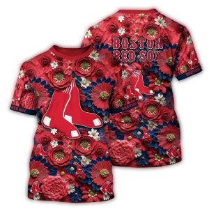 Boston Red Sox Floral All-Over Print T-Shirt for Fans