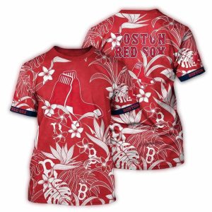 Boston Red Sox Floral Tropical All-Over Print T-Shirt for Fans
