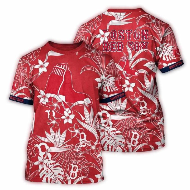 Boston Red Sox Floral Tropical All-Over Print T-Shirt for Fans