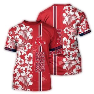 Boston Red Sox Tropical Flower Art Pattern T-Shirt for Fans