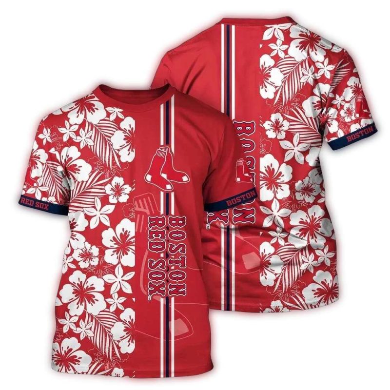 Boston Red Sox Tropical Flower Art Pattern T-Shirt for Fans