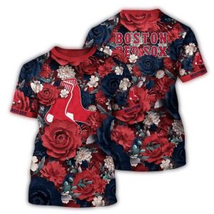 Boston Red Sox Tropical Floral Pattern All-Over Print T-Shirt