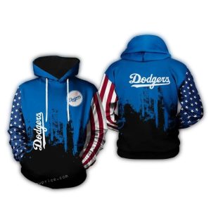 Los Angeles Dodgers Funny All Over Print Hoodie with American Flag Design