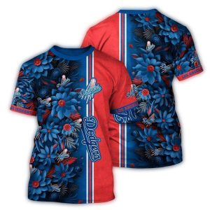 Los Angeles Dodgers Floral Stripes All-Over Print T-Shirt