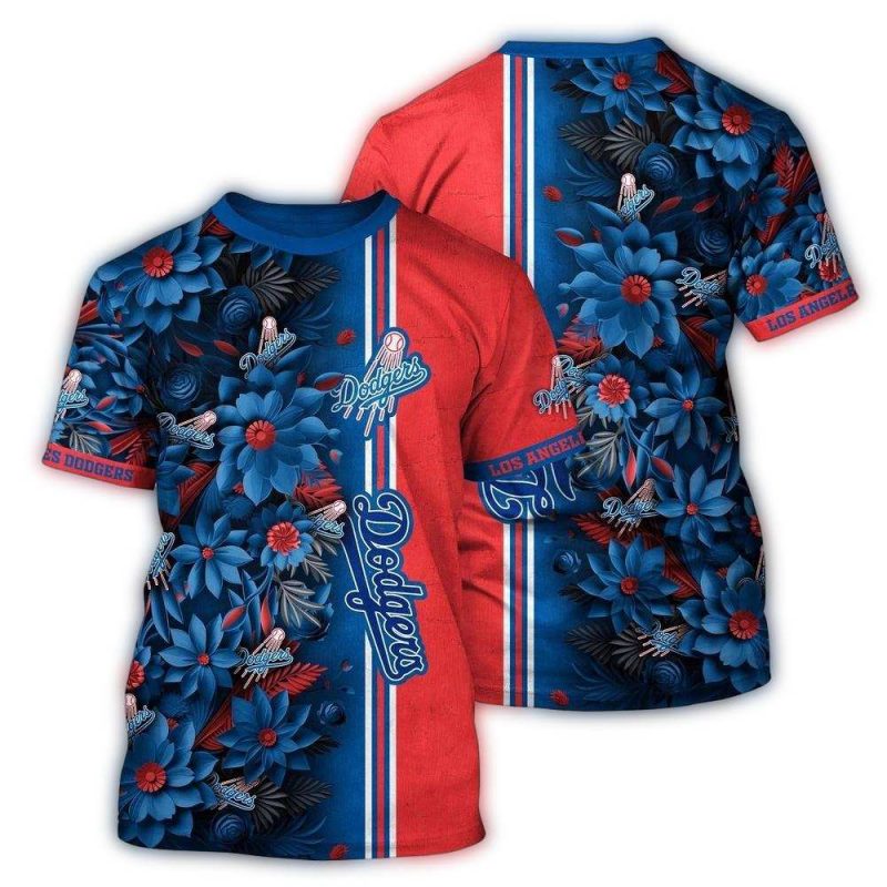 Los Angeles Dodgers Floral Stripes All-Over Print T-Shirt
