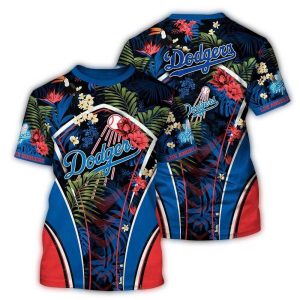 Los Angeles Dodgers Floral Leaf All-Over Print T-Shirt for Fans