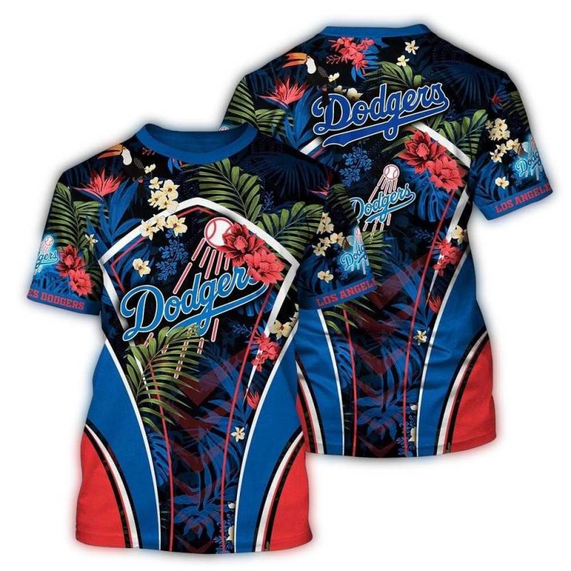 Los Angeles Dodgers Floral Leaf All-Over Print T-Shirt for Fans