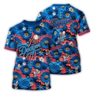Los Angeles Dodgers Floral Pattern All-Over Print T-Shirt