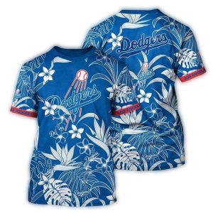 Los Angeles Dodgers Floral Leaf Retro All-Over Print T-Shirt