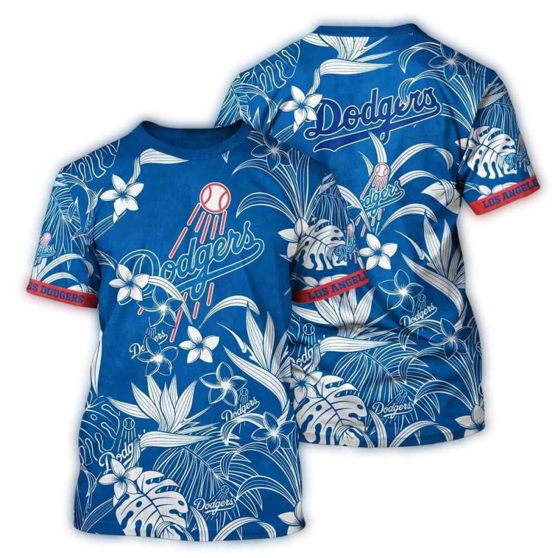 Los Angeles Dodgers Floral Leaf Retro All-Over Print T-Shirt