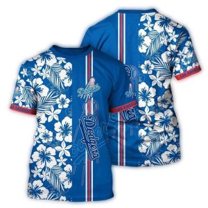 Los Angeles Dodgers Floral Stripes All-Over Print T-Shirt