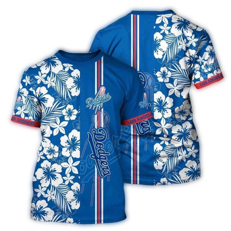 Los Angeles Dodgers Floral Stripes All-Over Print T-Shirt
