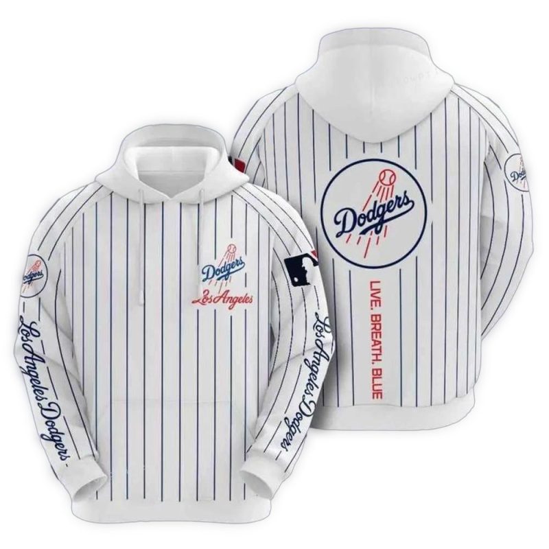MLB Los Angeles Dodgers White 3D Hoodies Printed Zipper For Men Woman Dodgers Fans 1