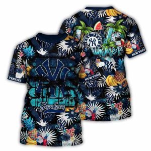 New York Yankees Tropical Pineapple All Over Print T-Shirt For Beach Lovers