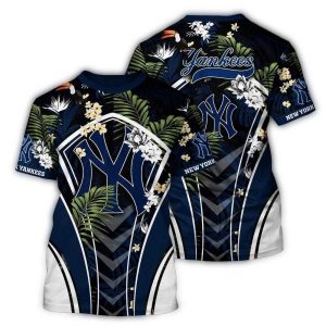 New York Yankees Floral Leaf All-Over Print T-Shirt For Fans