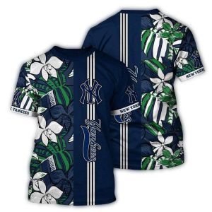 Vintage New York Yankees Floral Stripes All-Over Print T-Shirt