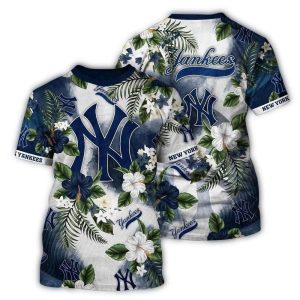 Floral Pattern New York Yankees All Over Print T-Shirt For Stylish Fans