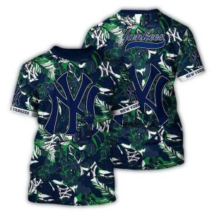New York Yankees Floral Leaves Retro All-Over Print T-Shirt