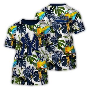 Vintage New York Yankees Floral All Over Print T-Shirt With Parrot Design