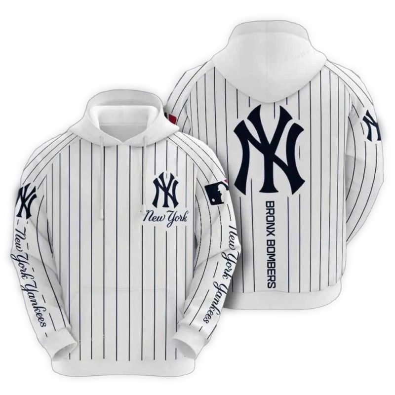 MLB New York Yankees White 3D Hoodie Printed Zip Hoodie 1