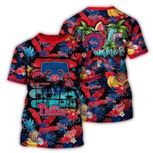 Philadelphia Phillies Pineapple Floral All-Over Print T-Shirt for Beach Lovers