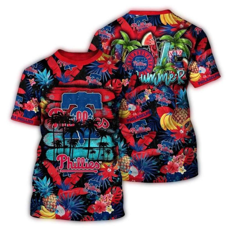 Philadelphia Phillies Pineapple Floral All-Over Print T-Shirt for Beach Lovers